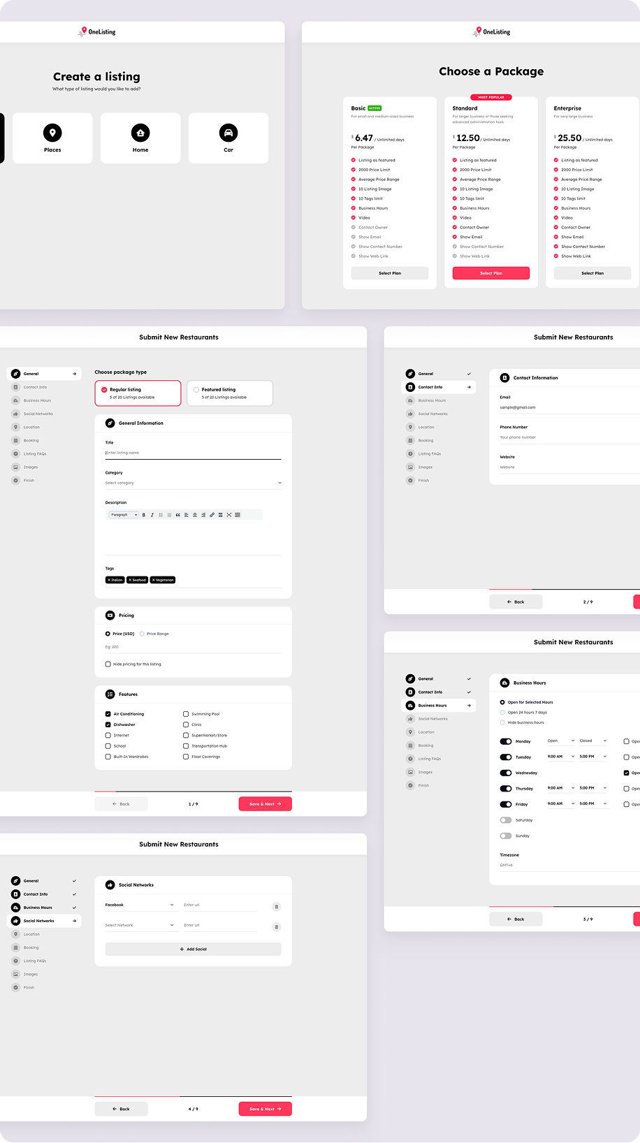 OneListing add listing form, first screen